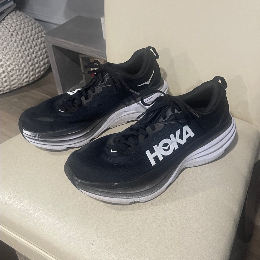 Hoka Bondi 8 Black White Ultra Cushioned Sneakers Performance Foam Lightweight - Picture 3 of 8